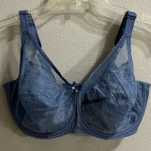 Wacoal Retro Chic Full Figure Underwire Bra 855186 36G Blue Gray Lace Unpadded